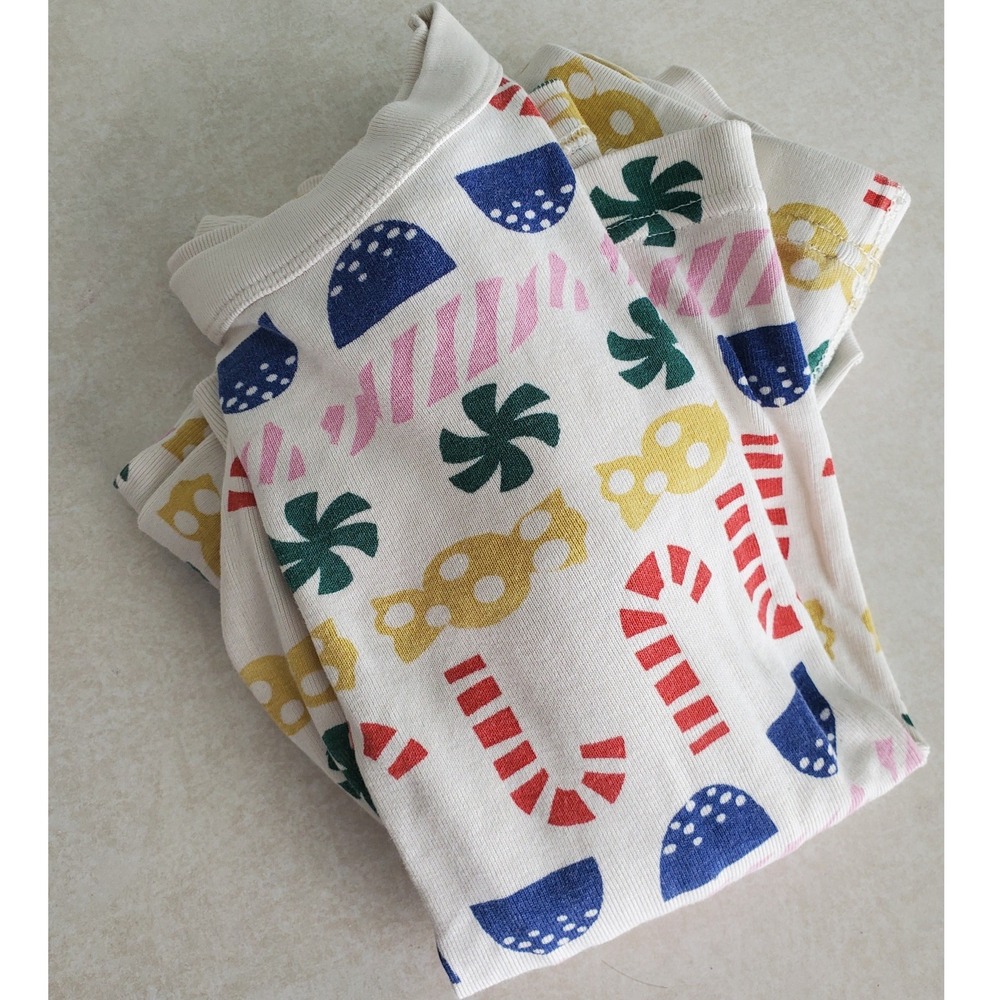 Hanna Andersson Pajama Set Cream Candy Print Organic Cotton Holiday Kids Size 8